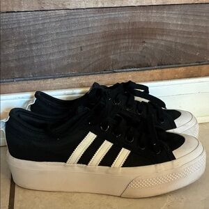 adidas Black Low-Top Platform Sneakers with White Stripes